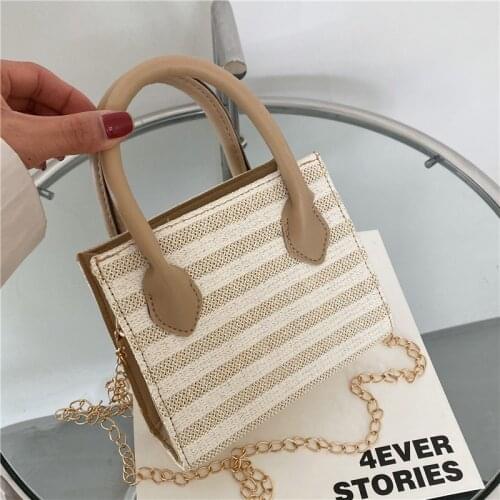 Handmade Shoulder Bag Summer Casual Bags Woven Women Straw Chain Shoulder Bag Vintage Vacation Mini Messenger Bags