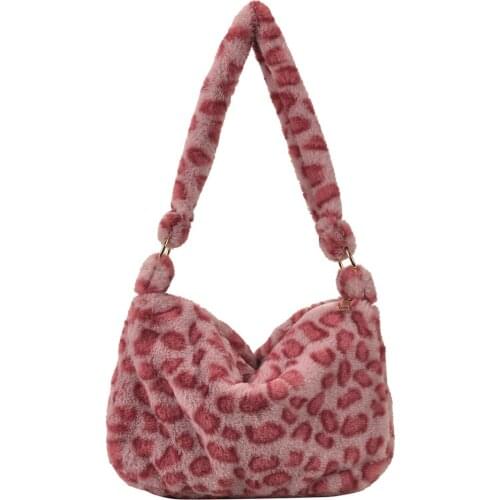 2021 Winter Cow Print Underarm Bags For Women Soft Plush Pink Leopard Small Shoulder Bags Female Warm Fluffy Tote Bags Bolsas