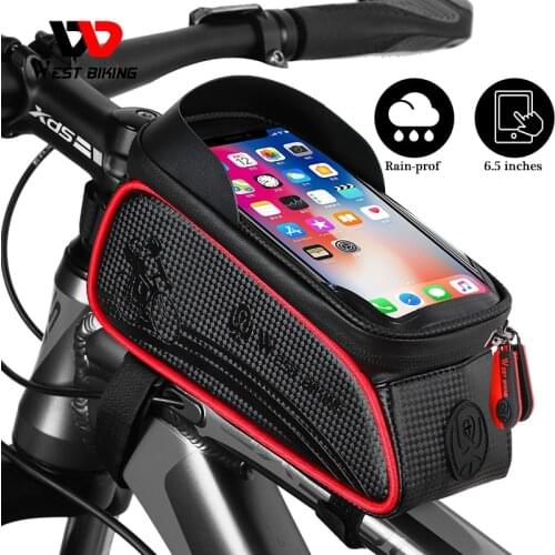 WEST BIKING Rainproof Bicycle Bag 6.5in Phone Case Frame Front Top Tube Cycling Bag Reflective Bike Accessories Touchscreen Bag