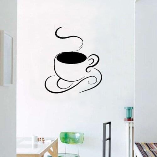 WJWY Cup Of Hot Coffee Kitchen Cafe Restaurant Office Wall Sticker Home Decor Removable Art Murals Wallpaper Vinyl Wall Decals