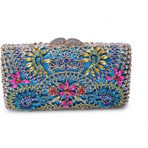 XIYUAN BRAND blue/gold Hollow Out Women Crystal diamond Clutch Evening bags Minaudiere Bag Wedding party Handbag Bridal Purse