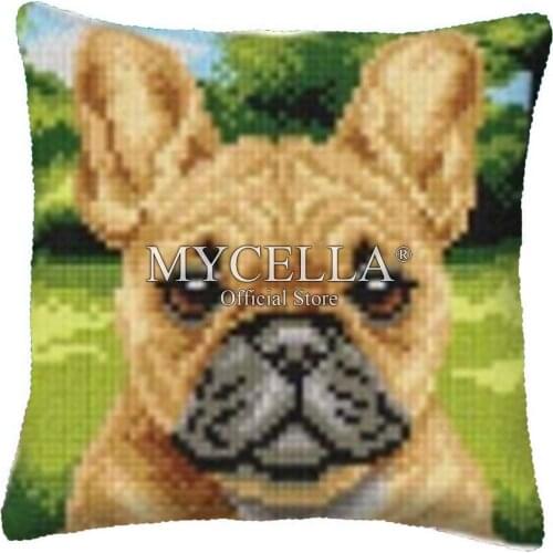DIY Latch Hook Dogs Cushion Pillowcase Canvas Crocheting French bulldog Embroidery Carpet Latch Hook Kit Knitted Knot Pillows