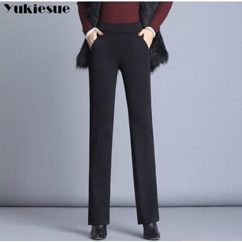 Woman Winter Office Ladies Pants Fashion Middle Aged Straight Leg High Waist Plus Size Full Length Black Good Fabric Trousers