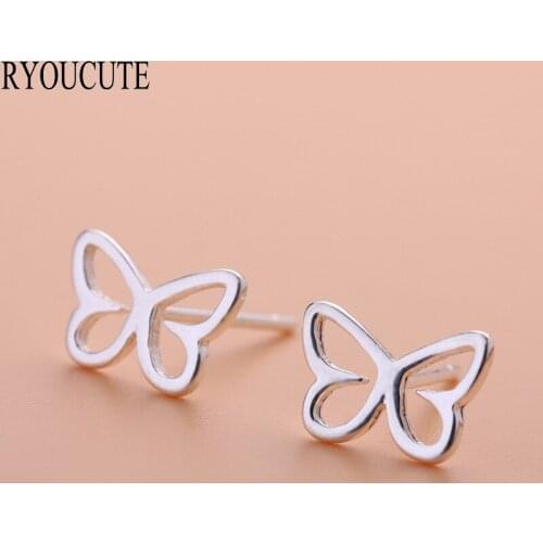 Summer Style Silver Color Butterfly Stud Earrings for Women Brincos Pendientes