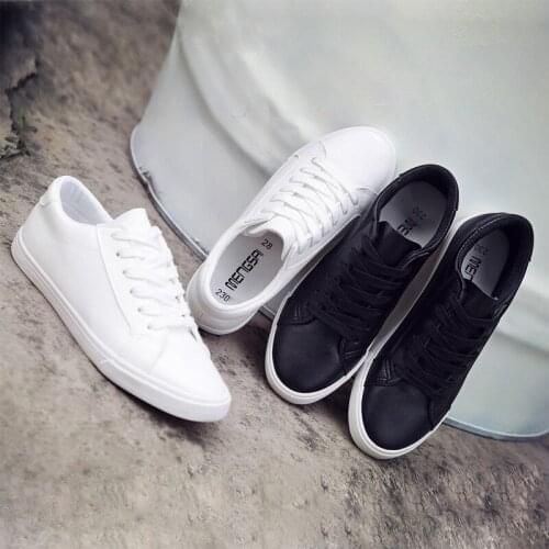 New Female Tennis Shoes White Lace Up Women Shoes Solid Color PU Leather Women Casual Shoes Sneakers Zapatos Mujer