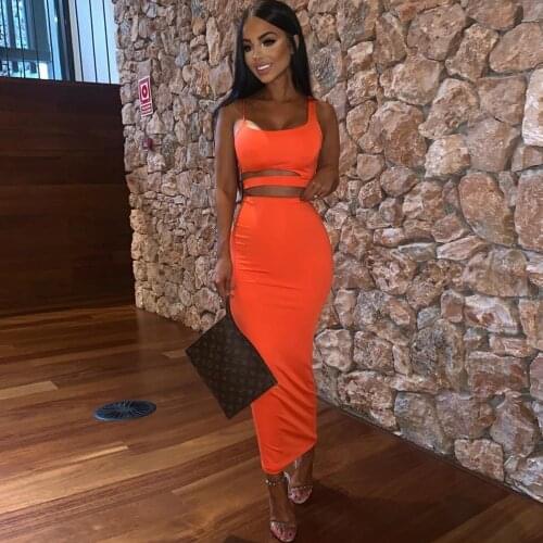 Women Dress Sets Solid Color Strapless Hollow Out Crop Top High Waist Elastic Skinny Long Skirts Two Pieces Set Fashion Outfit