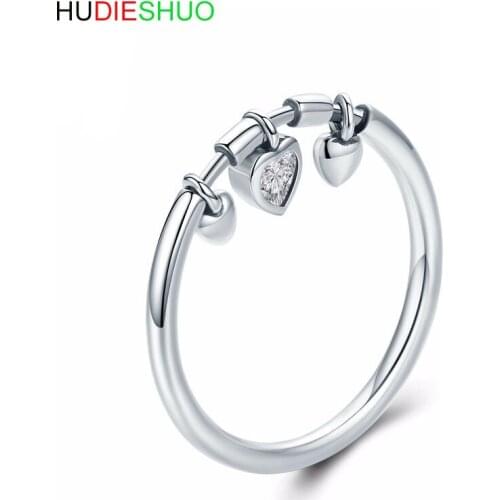 HUDIESHUO SilverGlittering Heart Clear CZ Anel Female Ring Women Wedding Engagement Jewelry