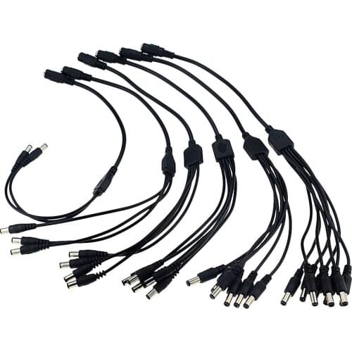 1PCS CCTV Security Camera 1 DC Female To 2 3 4 5 6 8 Male Plug Power Cord Adapter Connector Cable Splitter For LED Strip 5.5x2.1