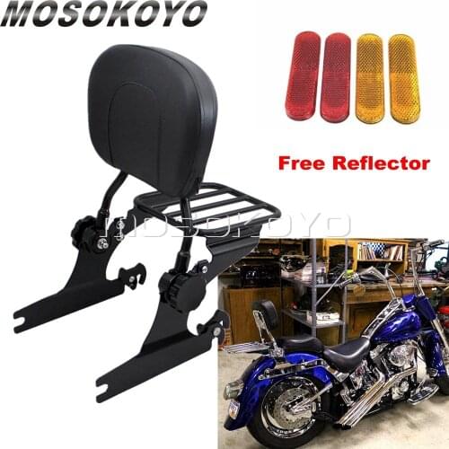 2000-2006 For Harley Softail Fat Boy FLSTF Night Train FXSTB Black Detachable Sissy Bar Luggage Rack Backrest Pad With Reflector