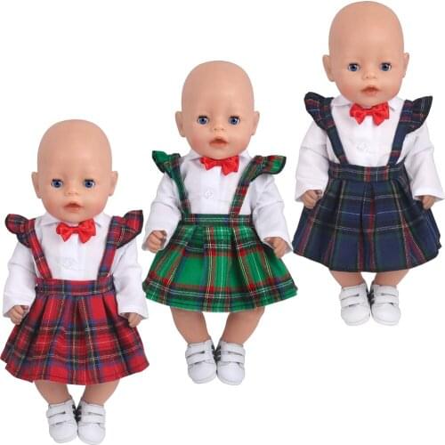 43 Cm Boy American Dolls Clothes Bow tie Dress Red Plaid School Uniform Born Baby Toys Accessories Fit 18 Inch Girls Doll f817