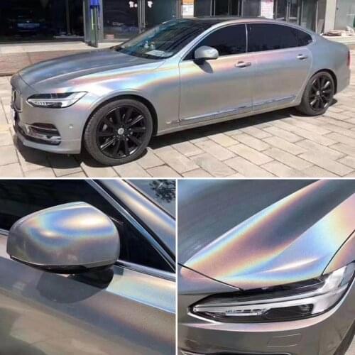 5m x 1.52m Holographic Rainbow Laser Silver/White/Black Vinyl Wrap Roll Decals Car Stickers Film Sheet Car Hood Body Decals
