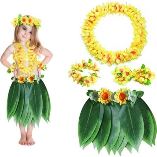 5pcs/set children Turtle Leaves Hawaiian Dance Costumes girls Hula Skirt Hawaiian Party Grass Clothing Dress jungle costume