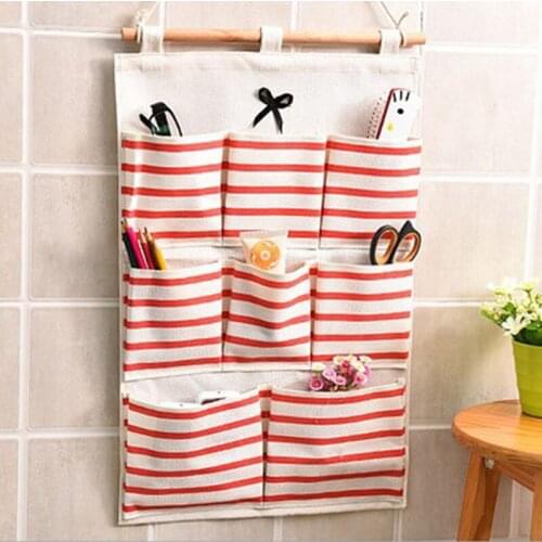 6/8 Pockets Wall Hanging Storage Bag Bow-knot Stripe Style Makeup Cosmetic Sundries Organiser Home Clothing Kitchen Holder Bags