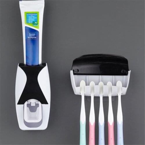 2pcs/set Toothpaste Dispenser Automatic Wall Mount Toothbrush Holder Bathroom Toothpaste Squeezer 5 Slots Toothbrush Holder