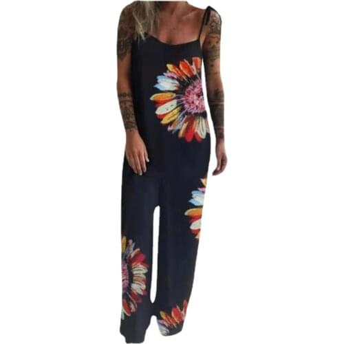 Echoine Floral Casual Loose Sling Jumpsuit Ladies Sleeveless Pants Summer Club Clothing Street Wear Printed One Piece Set