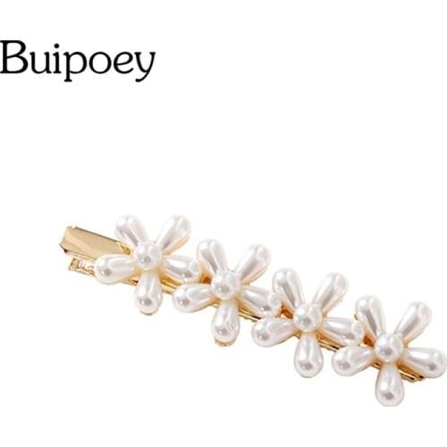 Buipoey 1pcs Pearl Hair Clip White Daisy Flowers Hair Clips for Girls Elegant Hairpins Hairgrips Hair Accessories Styling Tools