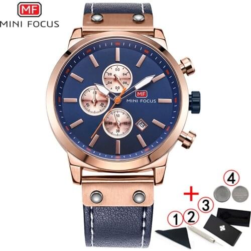 MINI FOCUS Mens Watch Top Brand Luxury Fashion Chronograph Mens Wrist Watches Waterproof Clock Men Leather Male Wristwatch 2019