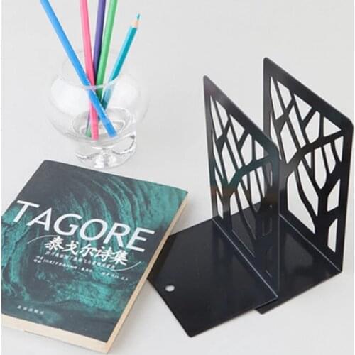 Black Metal Non-Slip Bookend Bracket Heavy Bookends Office Book Stopper Tree Shape Iron Support Holder School Office Stationery