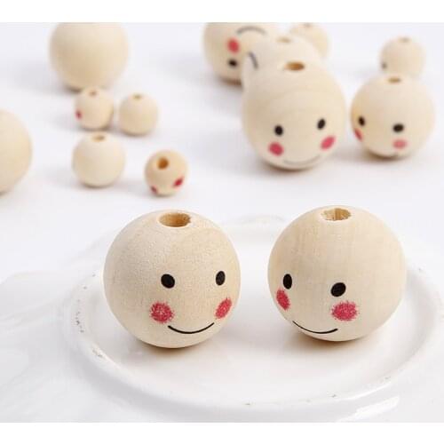 DIY Child Beaded Charms For Bracelet Making Smiley Wooden Beads Wooden Crafts Jewelry Custom Hemu Loose Beads Home Decorations