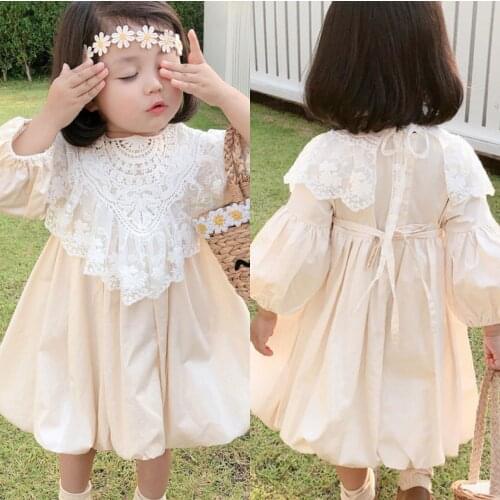 Childrens Sweet Princess Dress 2021 New Autumn Girls Lace Lapel Korean Dress Long Sleeve Princess Dress for Girl Kids Clothing
