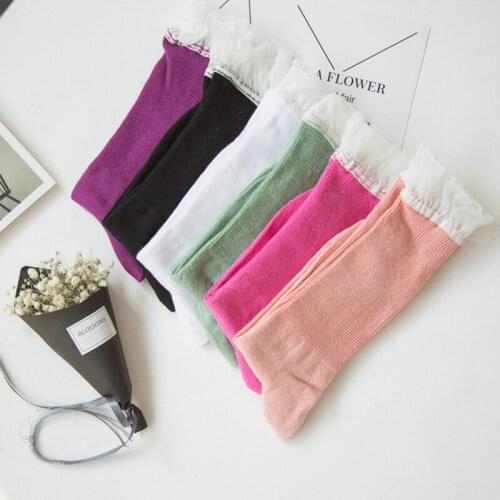 Women Girls Sweet Candy Color Lace Tulle Edge Sock 2021 Spring New Fashion Japanese Korean Style Breathable Cotton Socks