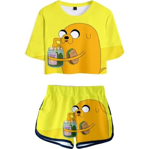 Adventure Time Finn And Jake The Dog Face 3d Print Two Piece Set Summer Sexy T shirt Woman Shorts and Crop Top Fashion Tracksuit