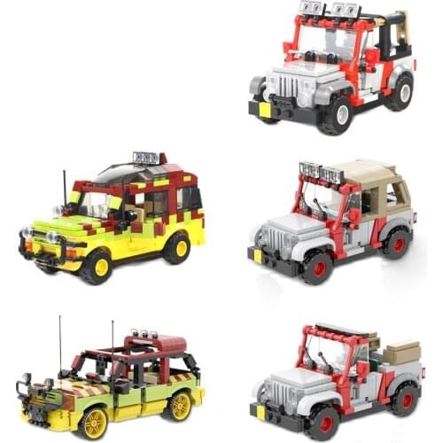 MOC Dinosaur Jurassic-world car Explorer Soldier Building Blocks German Willis Jeeped antiaircraft gun Bricks Toy for Children
