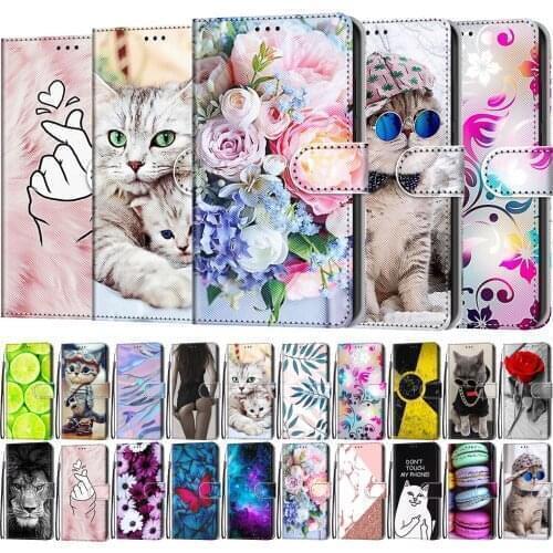 Flip Leather Case For Xiaomi Mi 10T Lite Pro 5G Poco M3 X3 NFC Redmi K30s Case Wallet Card Holder Stand Cover Flower Cute Cat