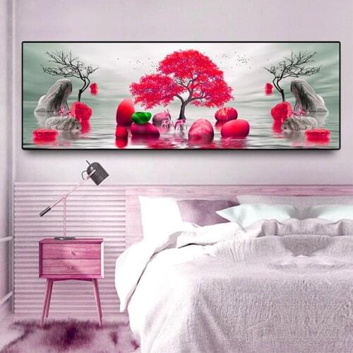 Red tree Stone Deer Full Round Diamond Embroidery Mosaic Set Diamond Painting 100% Square landscape for Living Room Decor,EE1758