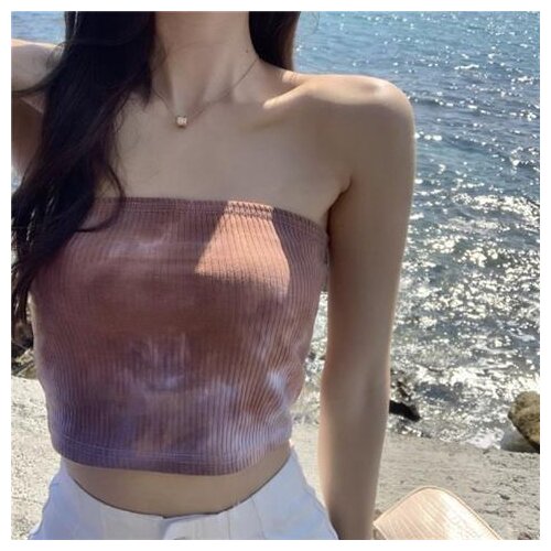 Sexy Satin Crop Tops Women Wireless tie-dye all-match tube top summer 2021 new crop top sleeveless Short Tank Top Bar Y2k