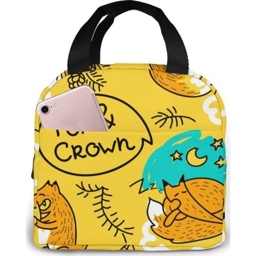 Foxes And Crows Yellow Background Cooler Lunch Box Portable Insulated Lunch Bag Thermal Food Picnic Lunch Bags