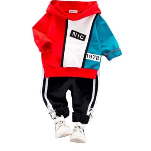 Fashion Spring Autumn Children Clothes Baby Girls Clothing Set Boys Sport Cotton Patchwork Hoodies Pants 2Pcs/Set Kids Tracksuit