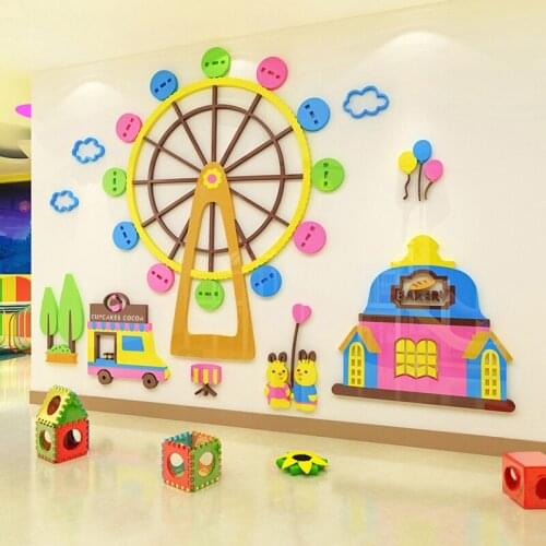 Cartoon ferris wheel 3d three-dimensional wall stickers kindergarten wall decoration childrens room early education tutorial