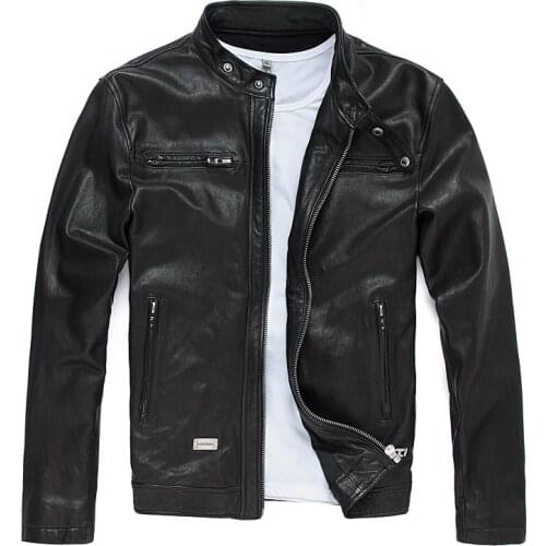 Black Slim Motorcycle Leather Jackets Men Vintage Cowhide Goatskin Genuine Real Leather Biker Short Coats Large Size 4XL Outwear