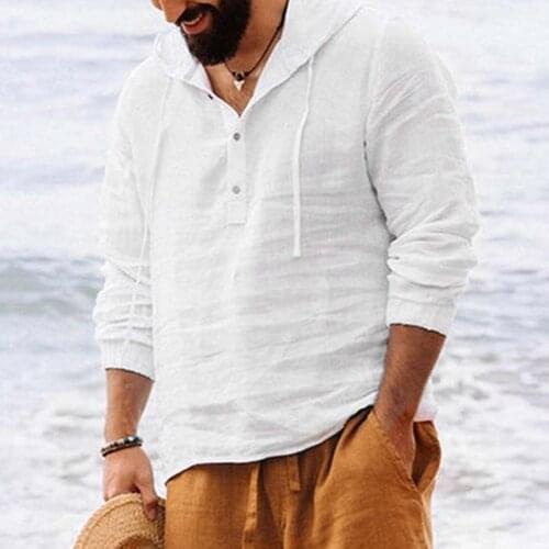 Mens Shirts Autumn Tops Casual Hooded Solid Color Shirt Long Sleeve Cotton Shirt Blouse Fashion Vacation Streetwear 2021 New