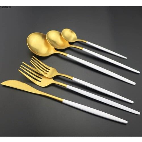 New 6Pcs/Set Gold Matte Portable Cutlery Set Dinnerware Set With Dessert Fork Spoon 304 Stainless Steel Tableware Silverware Set
