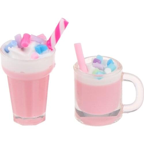 New 1:12 Dollhouse Miniature Scene Model Drink Pretend Play Simulation Strawberry Milkshake Doll House Accessories Kids Toy