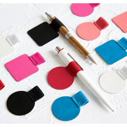 NEW 3pcs/set Round Pen Clip PU Leather Pen Holder Self-adhesive Pencil Elastic Loop for Notebooks Journals Clipboards Stationery