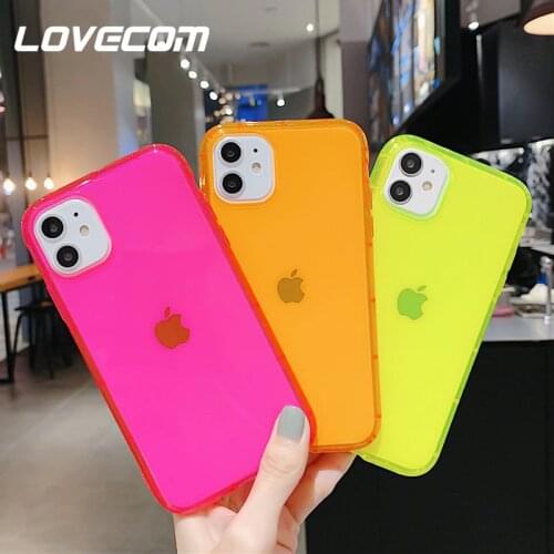 LOVECOM Fluorescent Color Clear Shockproof Phone Case For iPhone 12 11 Pro Max 12 Mini XR X XS Max 7 8 Plus Soft TPU Phone Cover