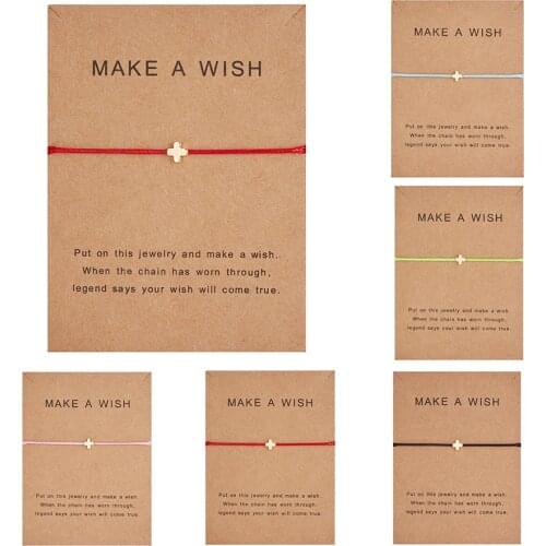 Rinhoo Fashion Make A Wish Card Woven Adjustable Bracelet Cross Charm Bracelet for Girls Women Jewelry Gifts 18-34cm Adjustable