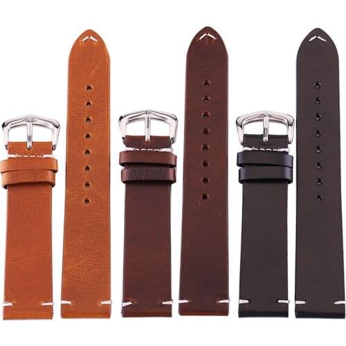 Genuine Leather Watchband 18mm 20mm 22mm 24mm Oil Wax Leather Handmade Stitching Watch Strap for Women Men Wrist Bracelet