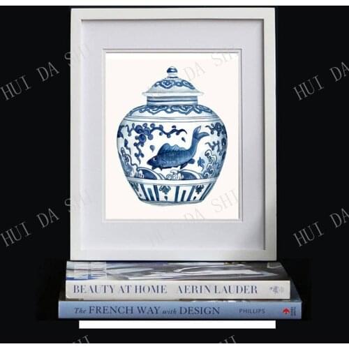 REPRODUCTION PRINT ARTWORK Blue and white porcelain 'fish' Ming Dynasty, Jiajing Period