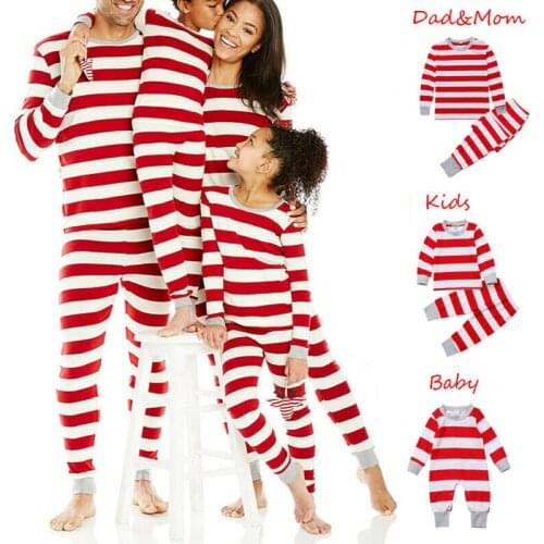 Family Matching Christmas Pajamas Stripe Sets Xmas Sleepwear Cotton Nightwear Dad Mom Kids Toddler Girl Boy Pajamas Suit