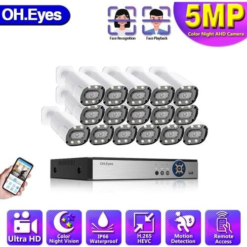 OH.eyes AHD DVR 16CH Security Camera System 5MP HD Camera Waterproof Full Color Night CCTV Video Surveillance Camera Kit