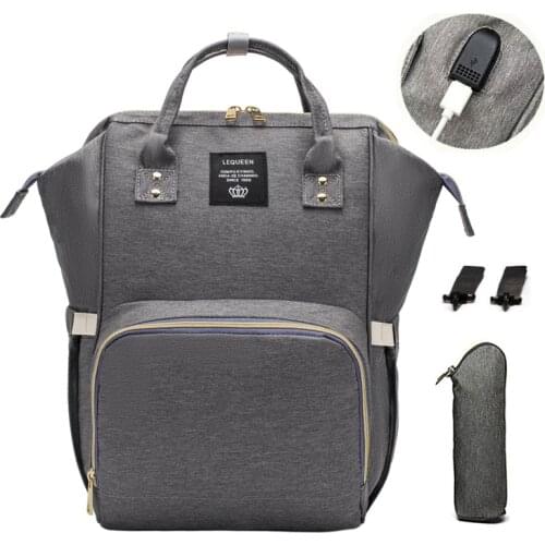 Lequeen Diaper Bag Multifunction Travel BackPack Waterproof Nursing Bag Maternity Stroller Bag USB Large Capacity Baby Nappy Bag