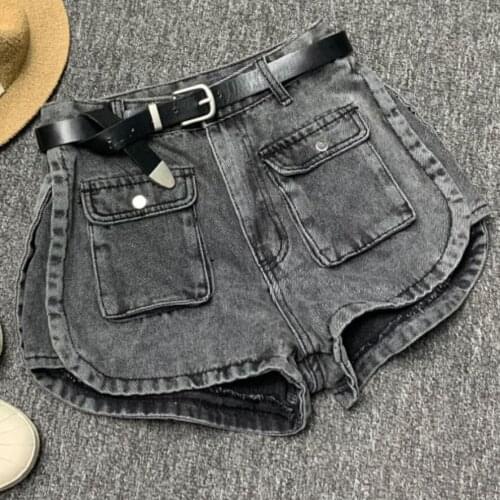 2020 spring autumn safari style big pocket denim shorts women high waist loose jeans shorts