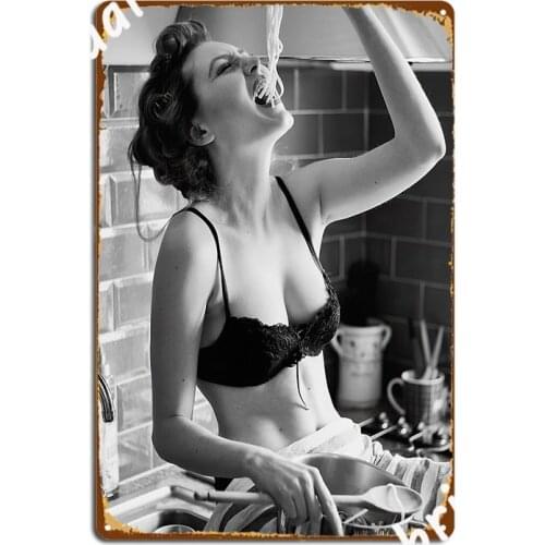 Spaghetti Girl Kitchen Foodie Vintage Metal Plaque Poster Classic Cinema Living Room Wall Plaque Cave Pub Tin Sign Poster