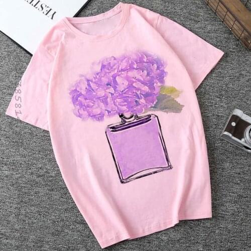 Premium Perfume Bottle Watercolor Hand T Shirt Kawaii Summer Women T-Shirt Harajuku Sweet Tshirt Female Top Tees Shirts Graphic