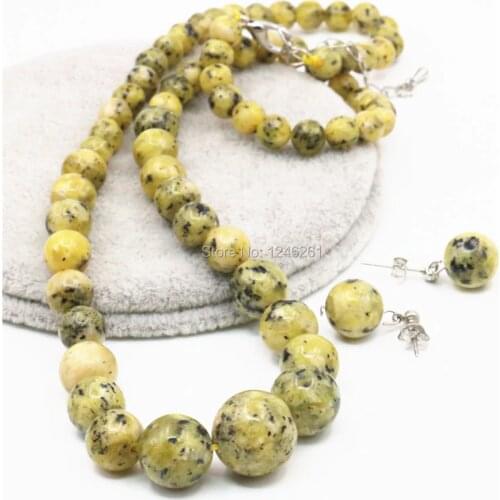 6-14mm Natural Accessories Yellow Epidote Beads Lucky Stones Tower Necklace Chain Earbob Earrings Sets Women Gifts Girl Jewelry