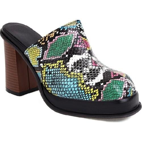 2021 Summer Square toe Women slippers Fashion Thin heeled Ladies Mules Elegant Female High heels Outside Slides Women Sandals 43